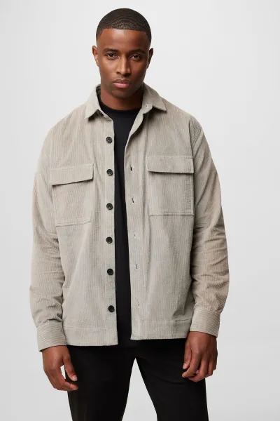 Monogram overshirt scott rib lichtgrijs