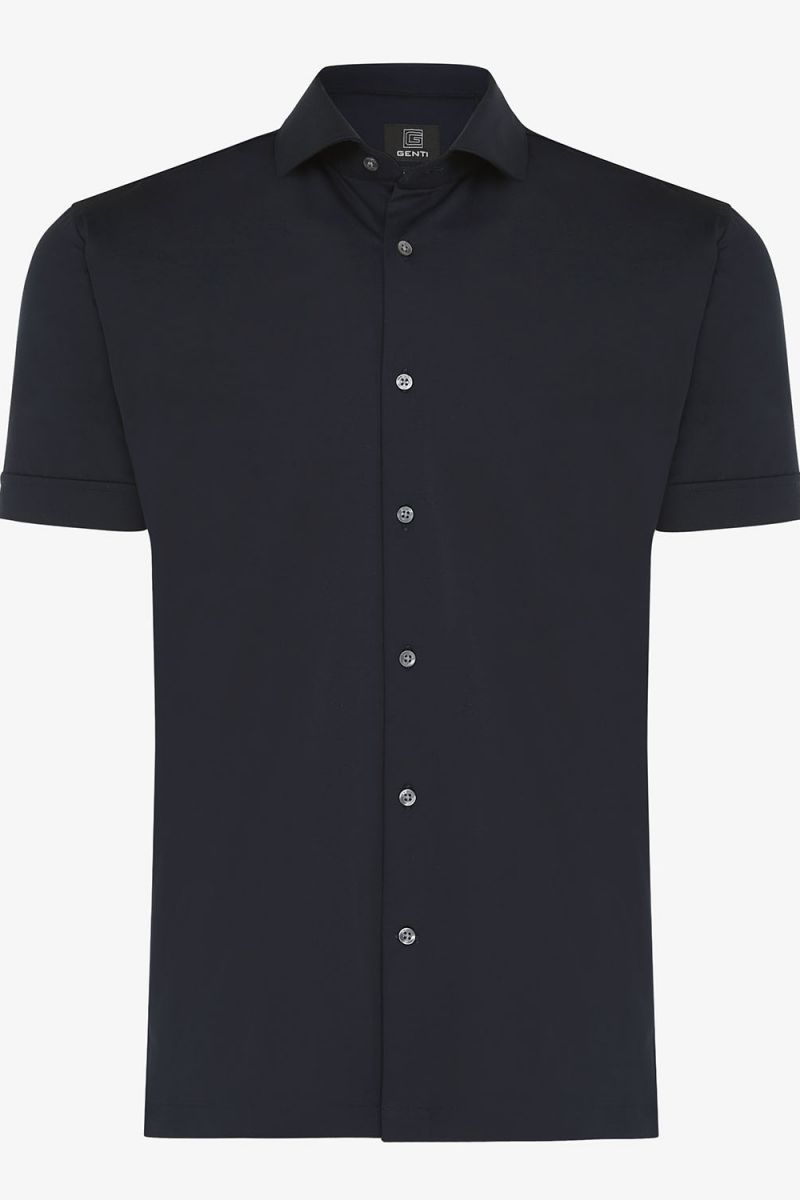 JERSEY OVERHEMD KORTE MOUW NAVY