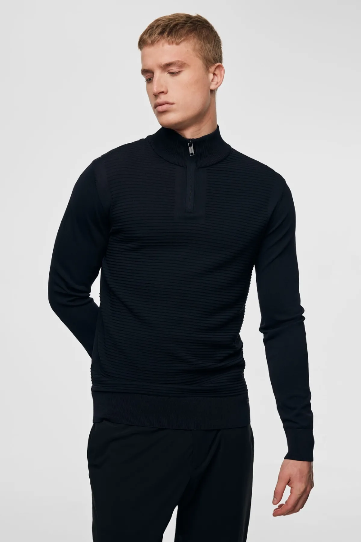 Half zip rib donkerblauw