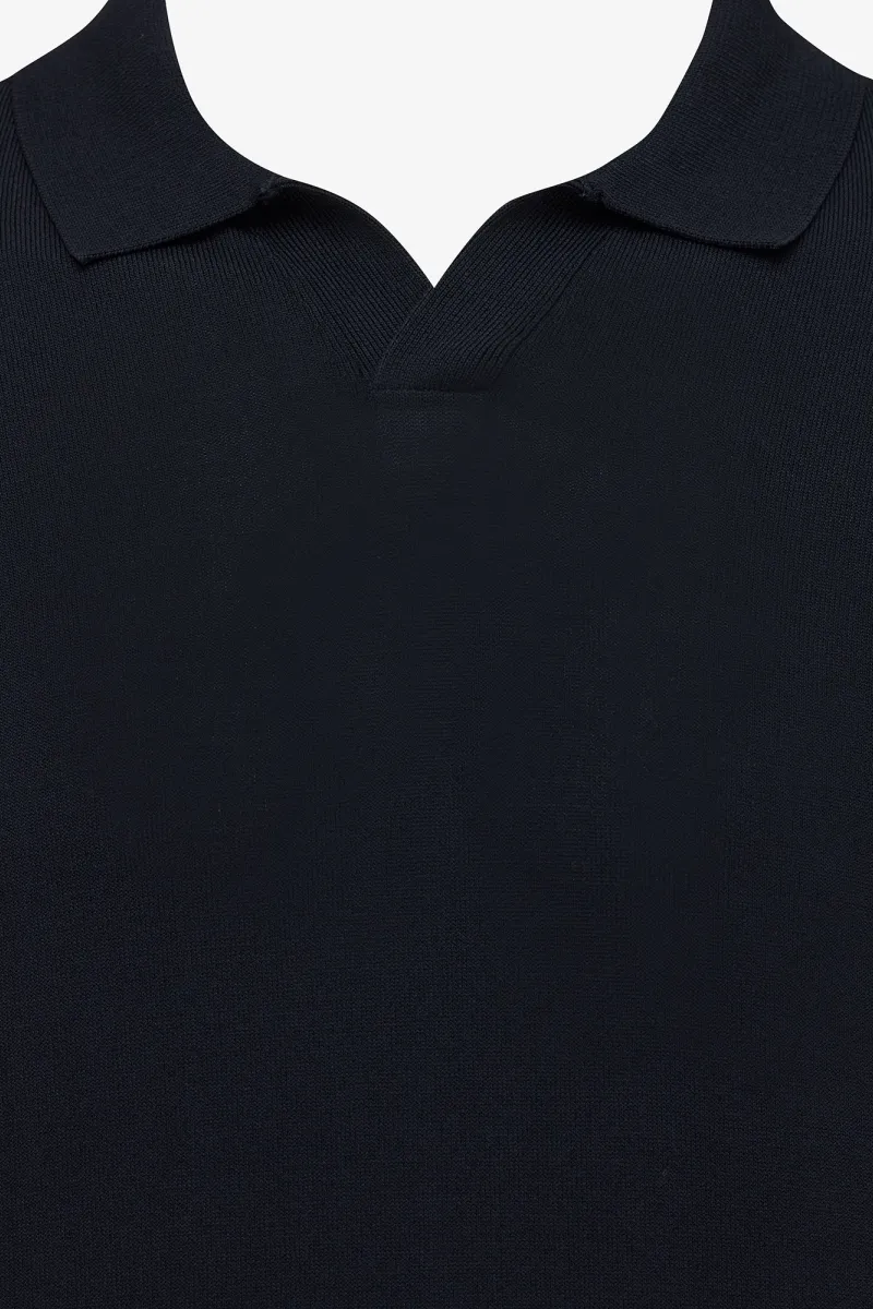 No button polo donkerblauw