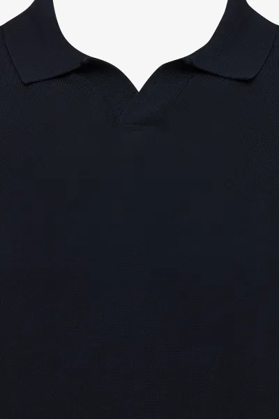 No button polo donkerblauw