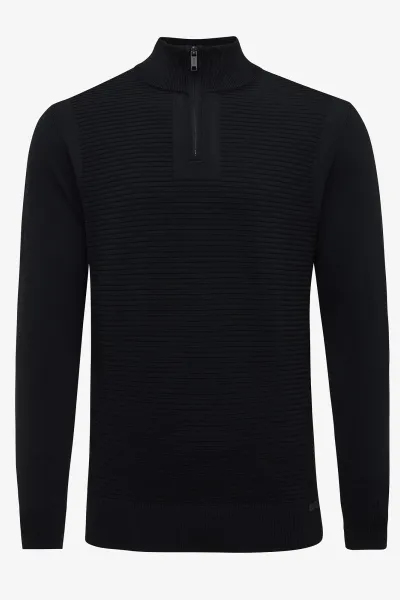 Half zip rib zwart GENTI