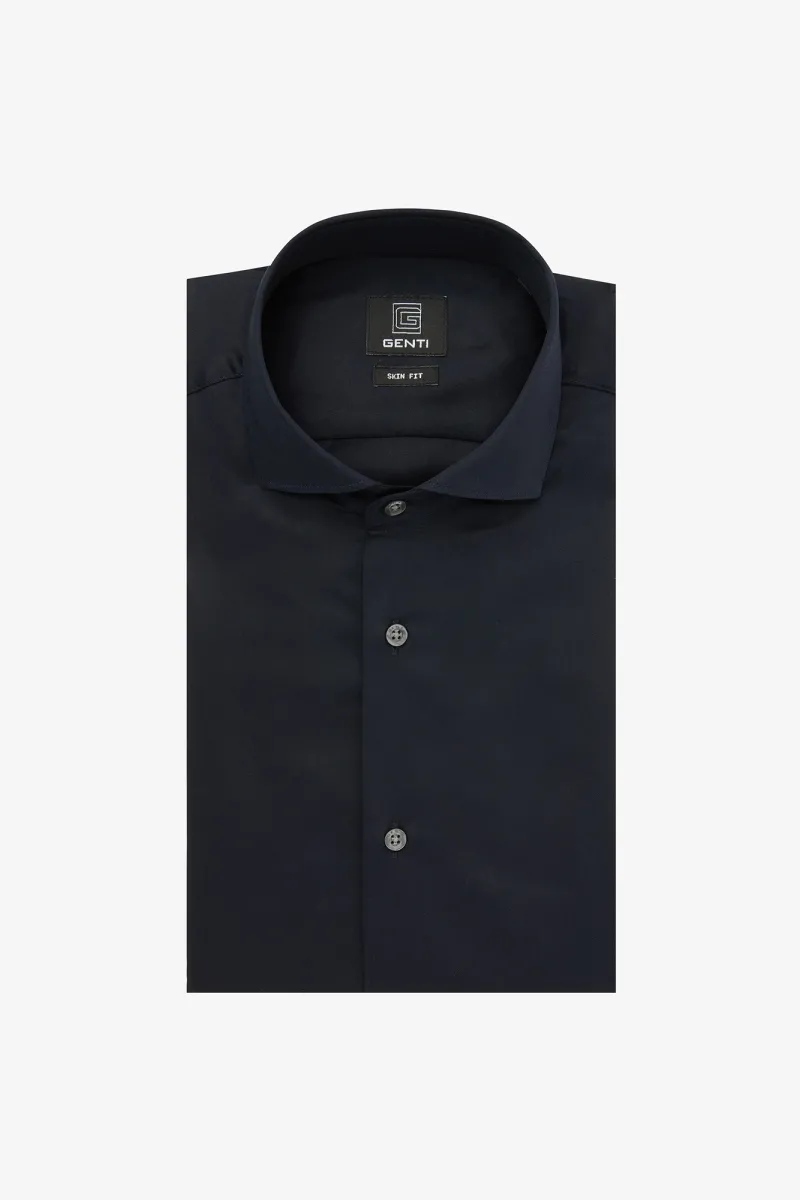 SKIN-FIT stretch overhemd donkerblauw