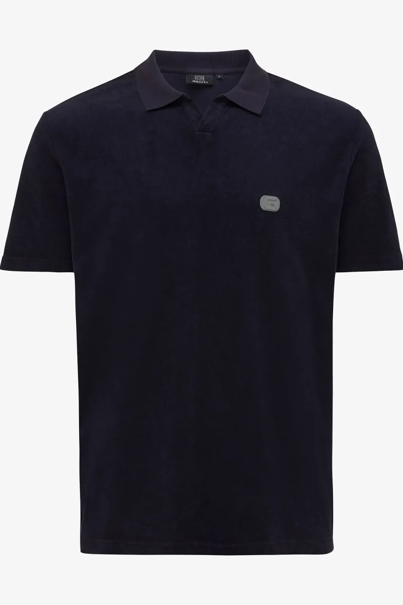 No button polo donkerblauw