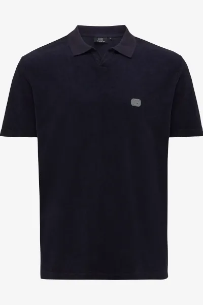 No button polo donkerblauw