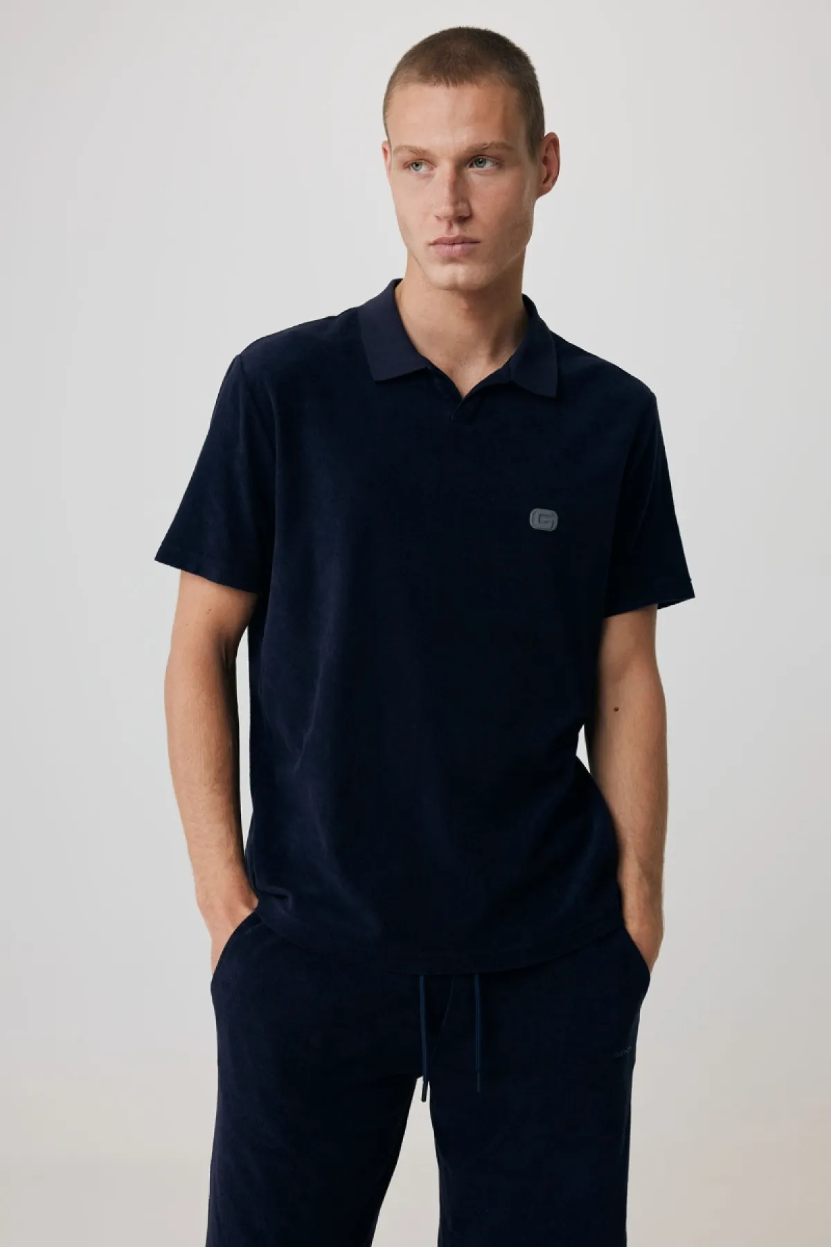 No button polo donkerblauw