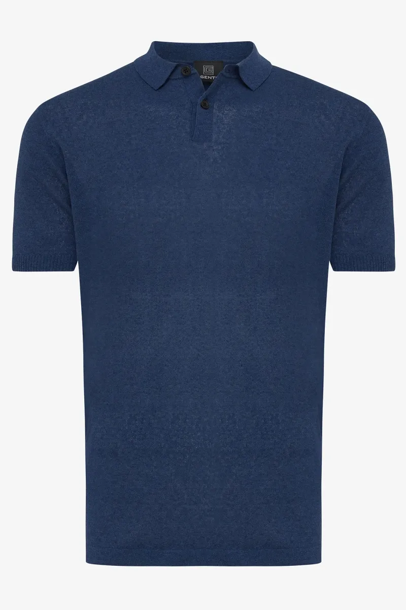 Knitted polo blauw