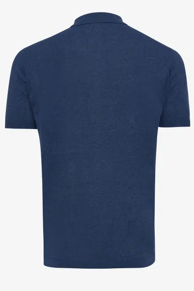 Knitted polo blauw