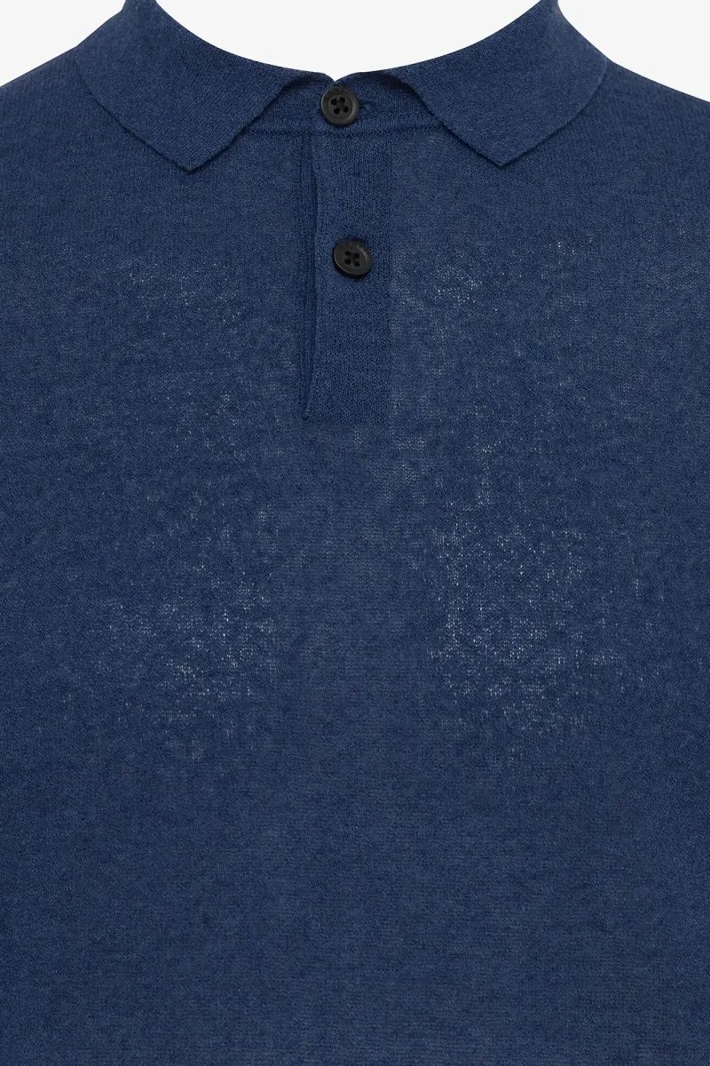 Knitted polo blauw