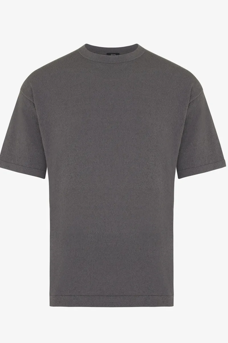 Relaxed round neck donkergrijs