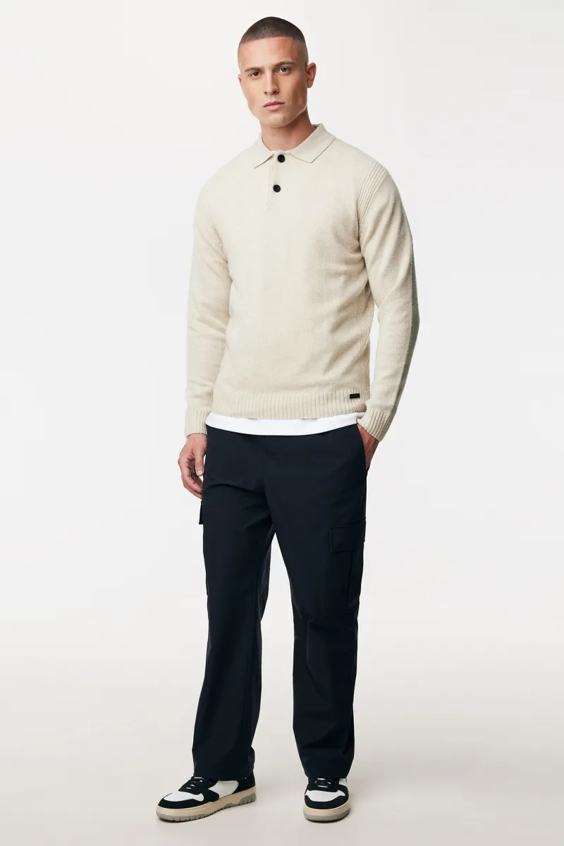 Textured Polo Button | Gebroken wit