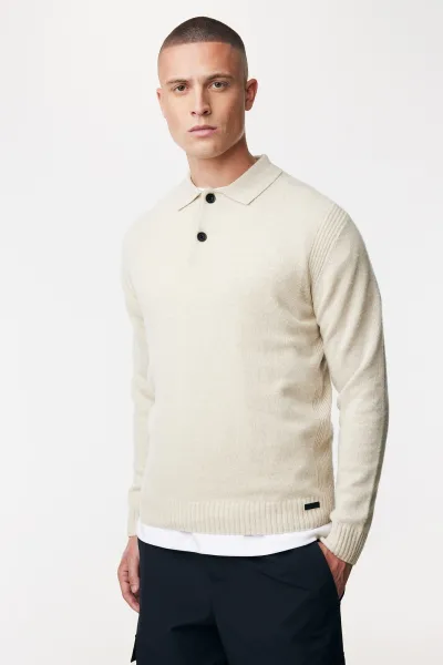 Textured Polo Button | Gebroken wit