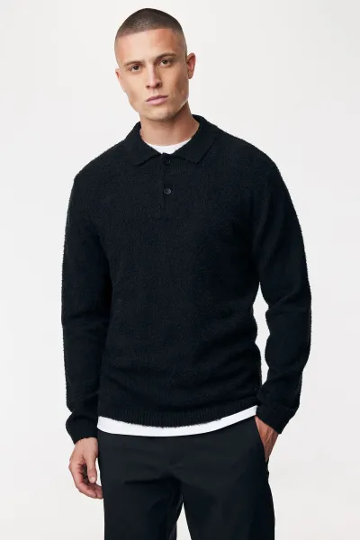 Monogram Longsleeve Polo | Zwart