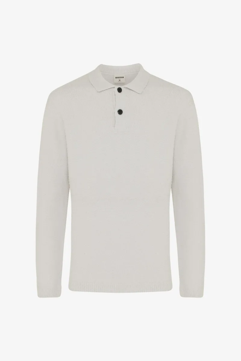 Monogram Longsleeve Polo | Gebroken wit