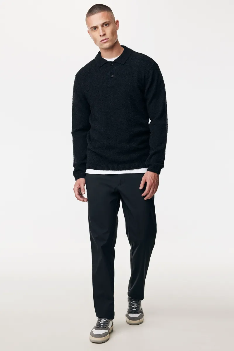 Monogram Longsleeve Polo | Zwart