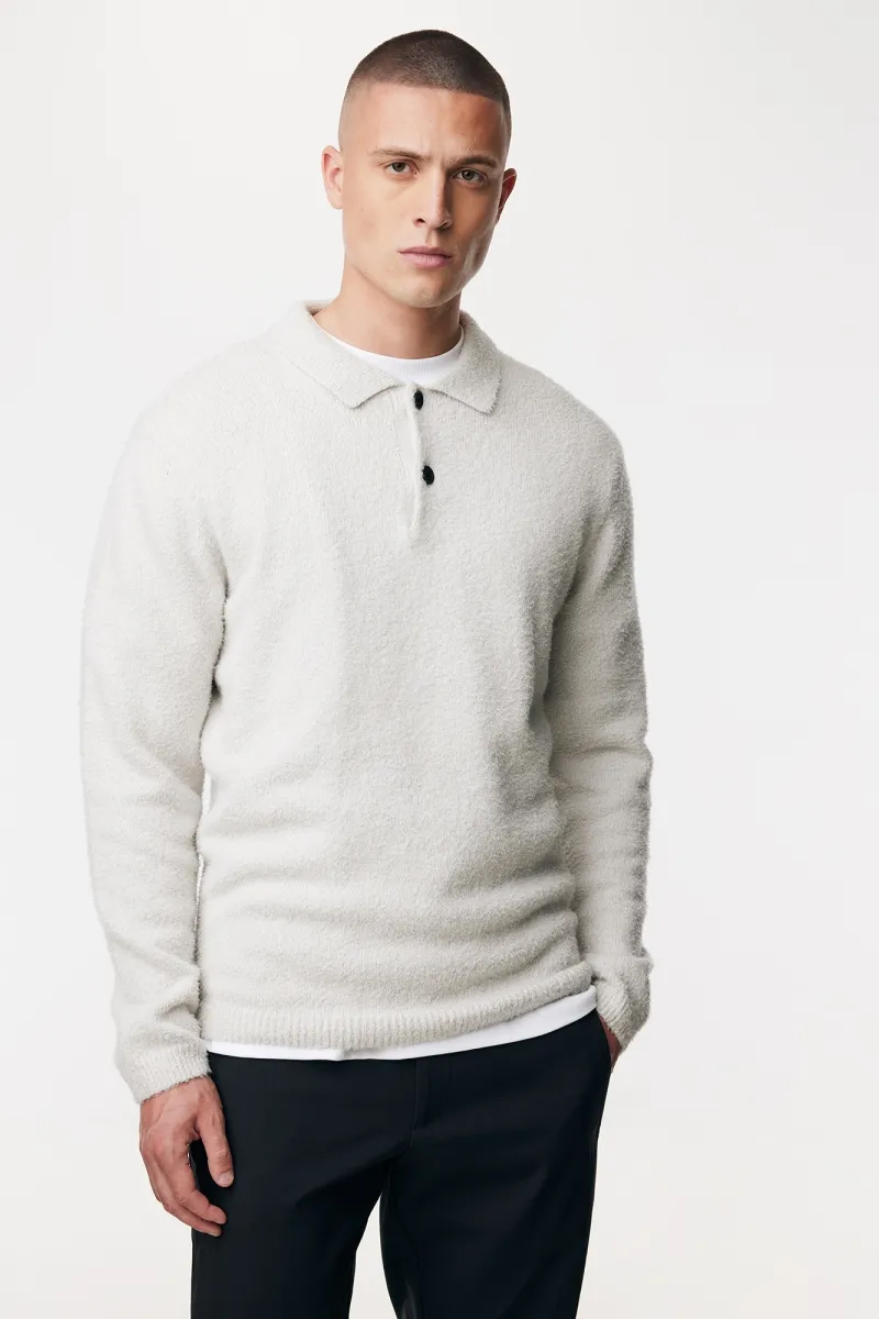 Monogram Longsleeve Polo | Gebroken wit