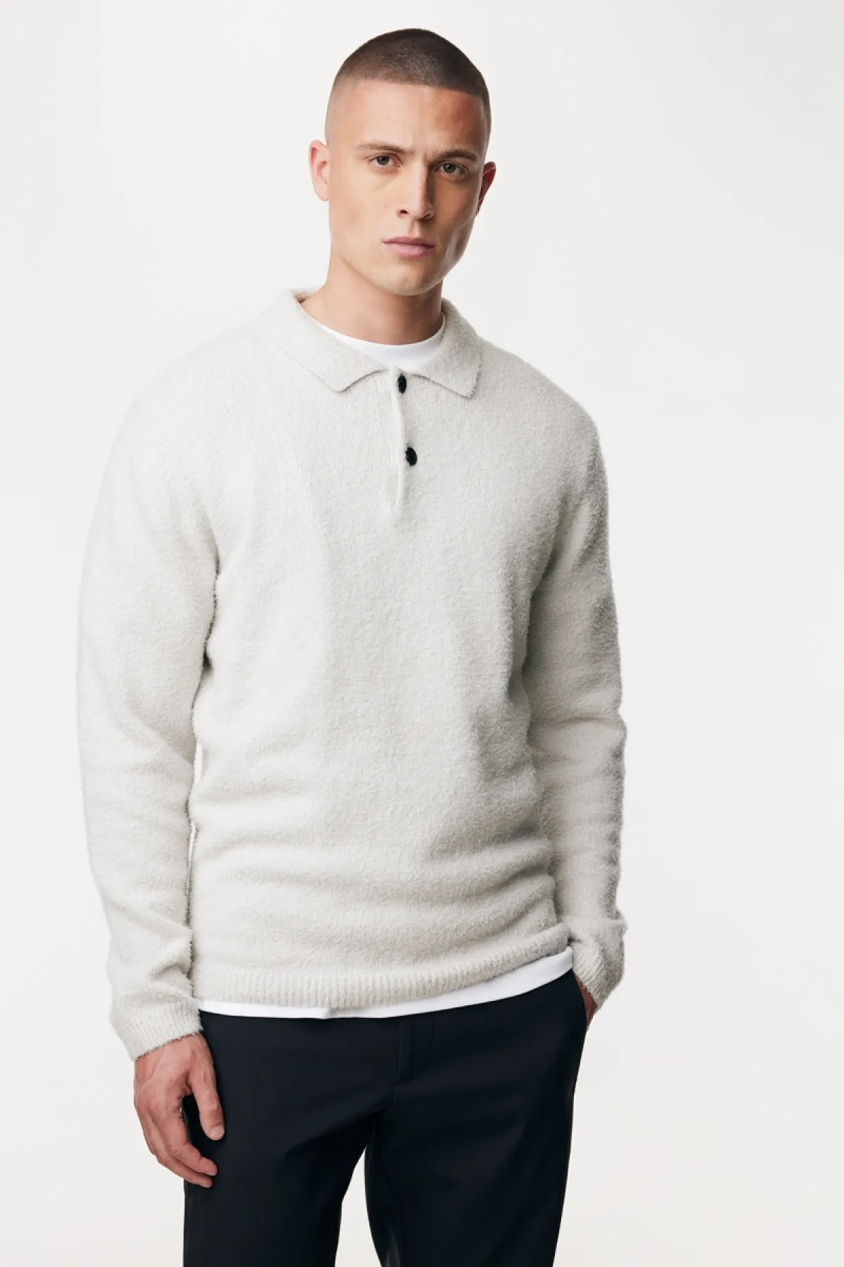 Monogram Longsleeve Polo | Gebroken wit