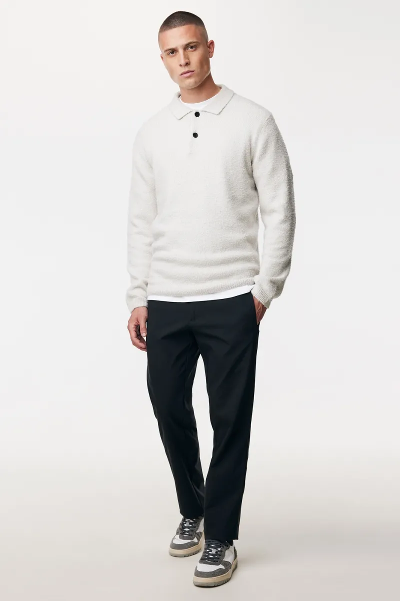 Monogram Longsleeve Polo | Gebroken wit