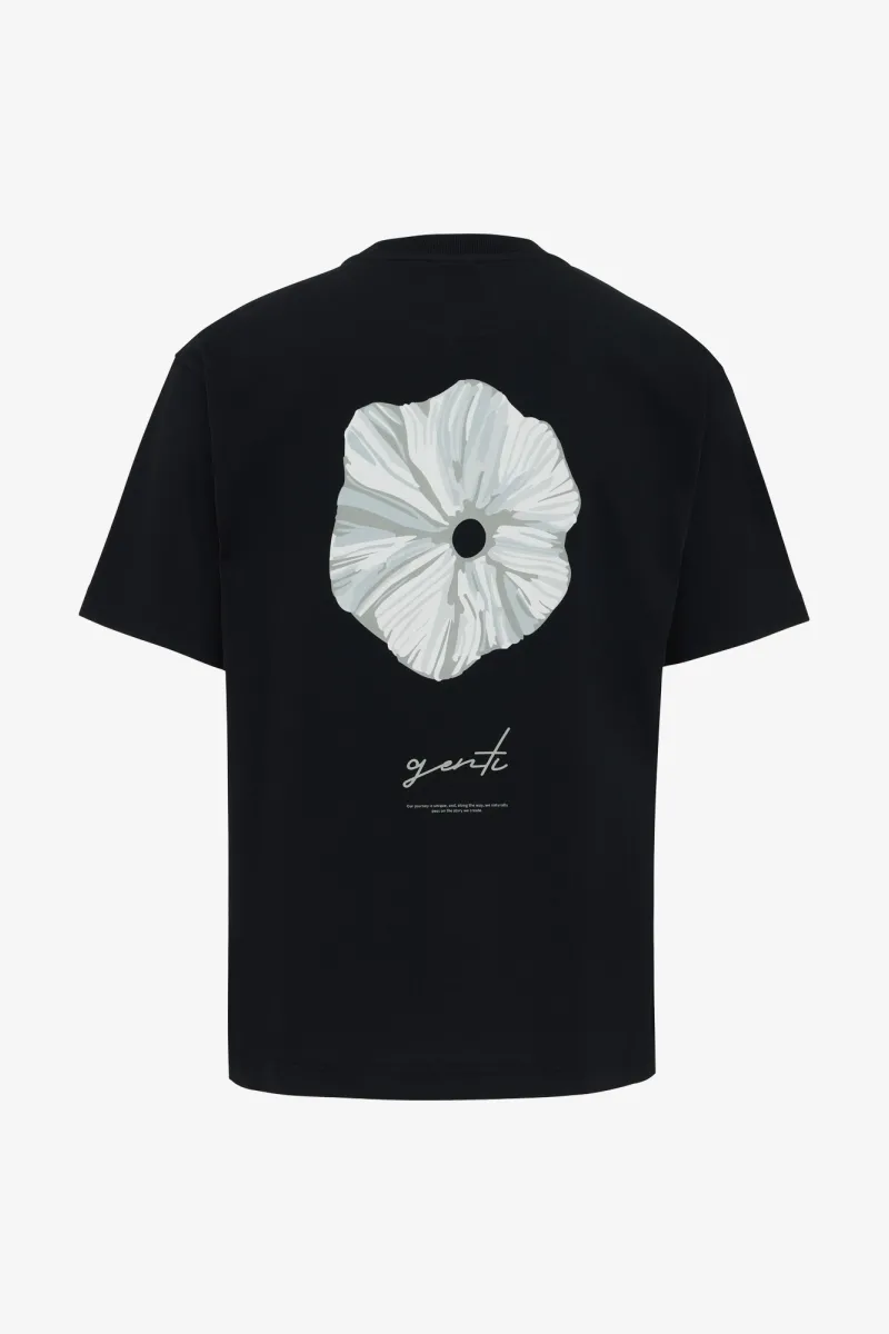 T-shirt flowerprint | Zwart