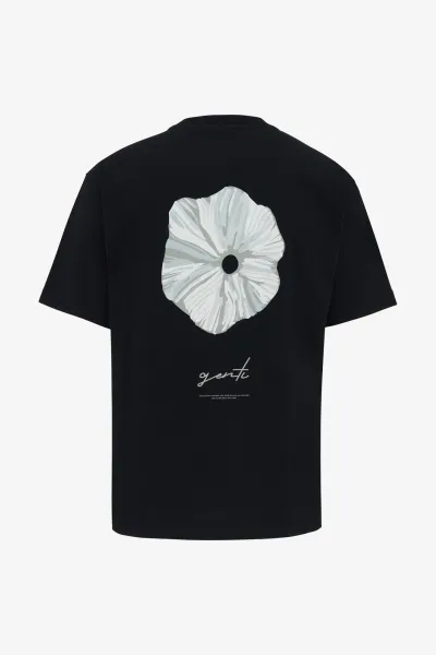 T-shirt flowerprint | Zwart