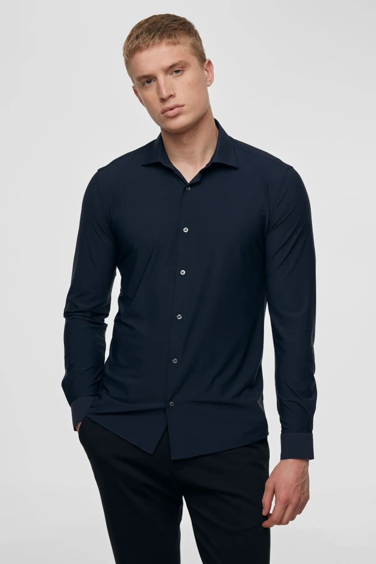 Skin Fit Overhemd | Donkerblauw