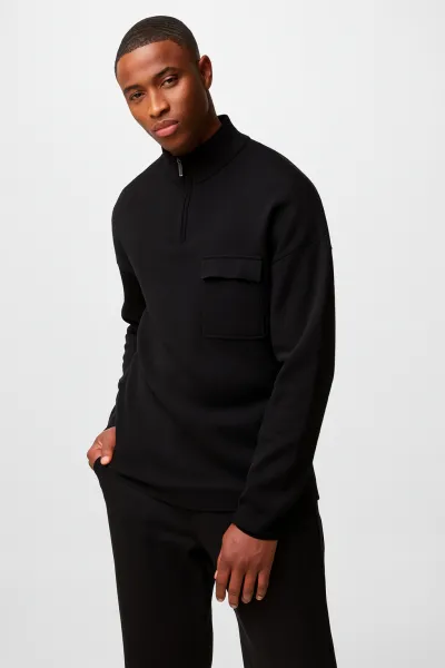 Monogram relaxed turtle zip | Zwart