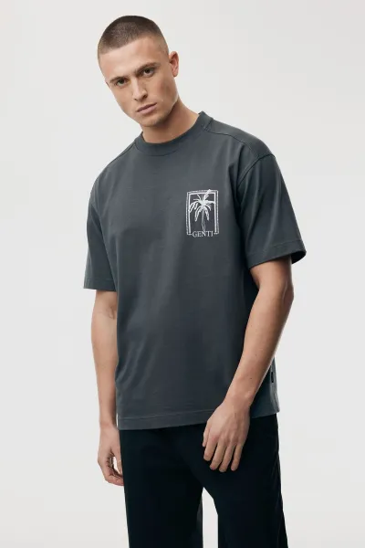 Relaxed fit print T-shirt  | Donkergrijs