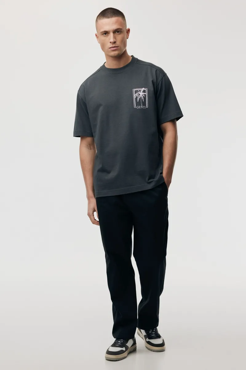 Relaxed fit print T-shirt  | Donkergrijs