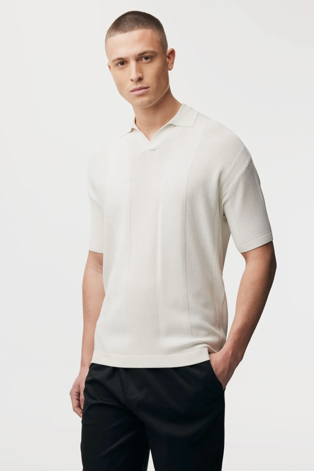 Gebreide Buttonless Polo | Off White