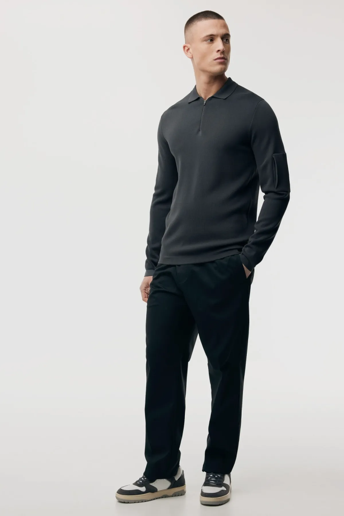 Polo zip | Donkergrijs