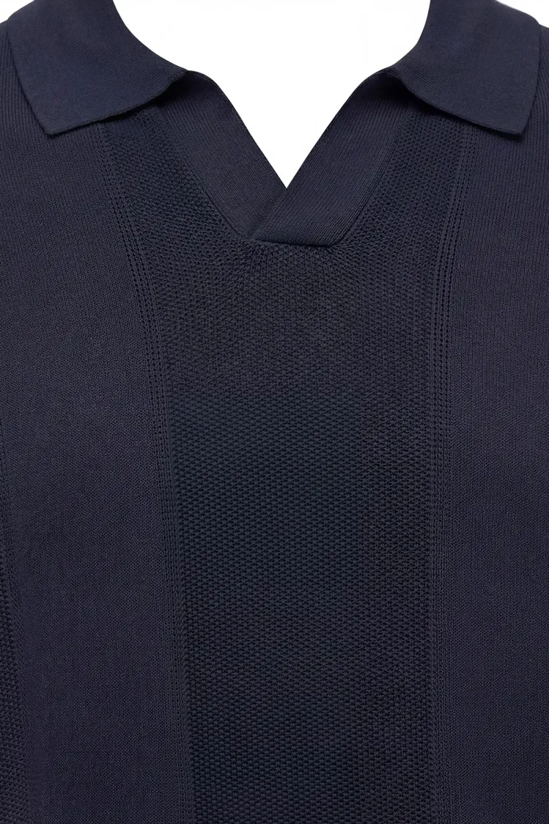 Gebreide Buttonless Polo | Donkerblauw