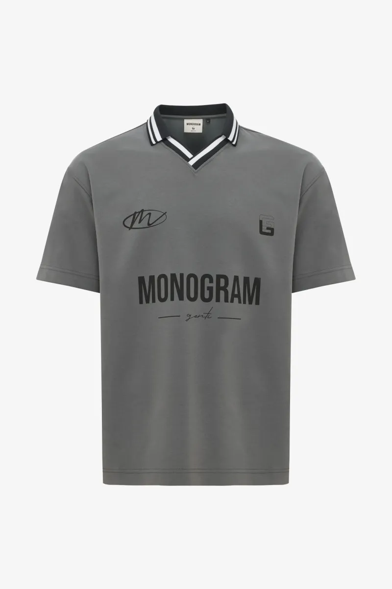 Monogram Print Polo | Donkergrijs