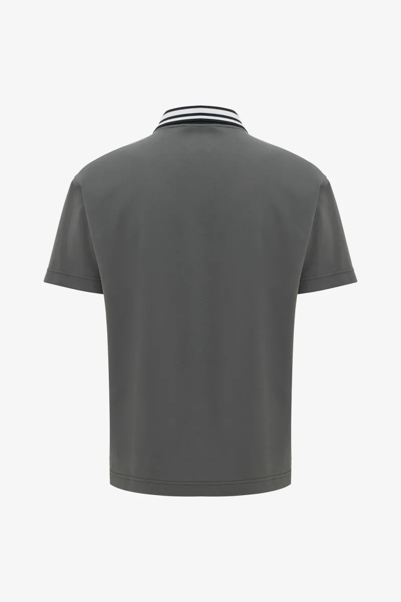 Monogram Print Polo | Donkergrijs