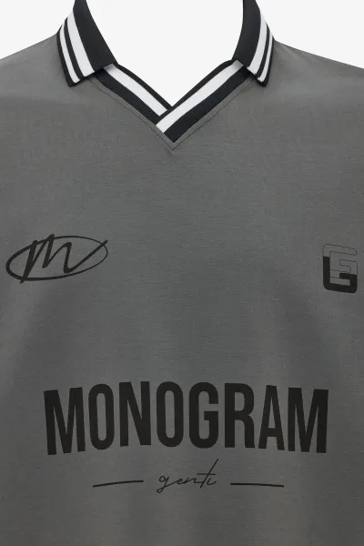 Monogram Print Polo | Donkergrijs