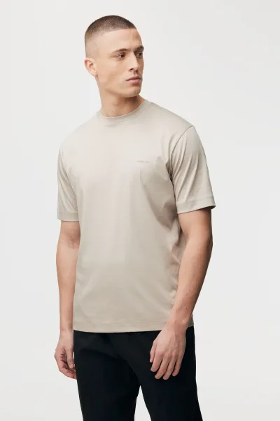 Gemerceriseerd T-shirt | Beige