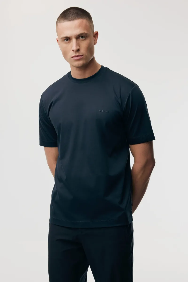 Gemerceriseerd T-shirt | Donkerblauw