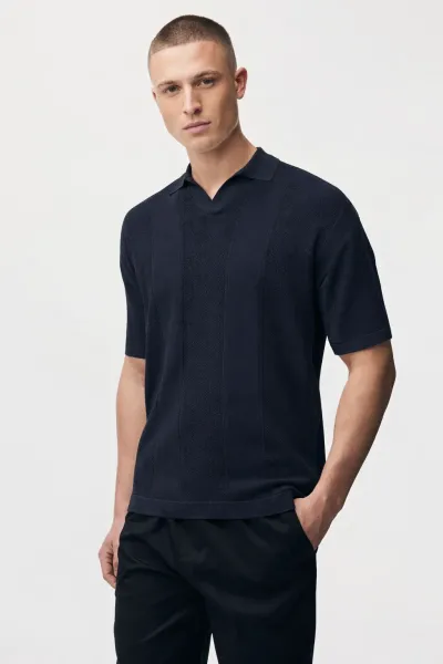Gebreide Buttonless Polo | Donkerblauw