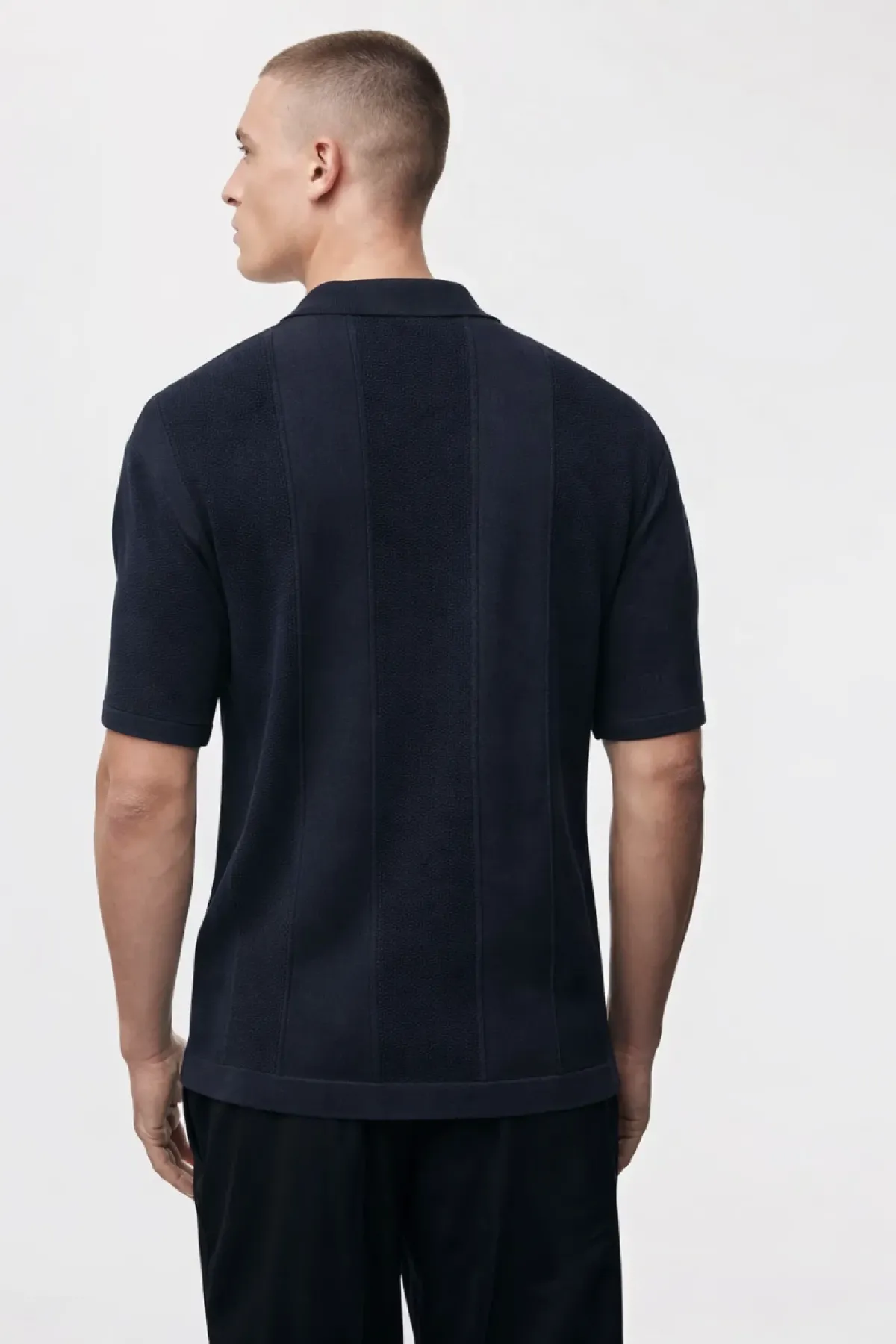 Gebreide Buttonless Polo | Donkerblauw