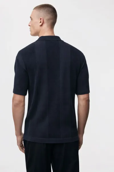 Gebreide Buttonless Polo | Donkerblauw
