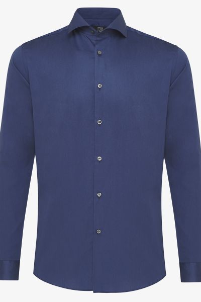 Skin-Fit Stretch Overhemd Midden Blauw