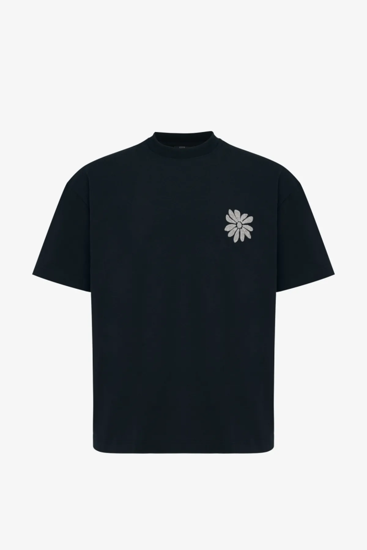 Floral Embroidery T-shirt | Zwart
