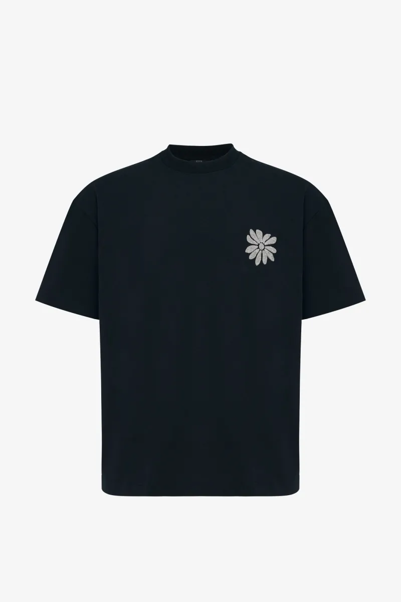 Floral Embroidery T-shirt | Zwart