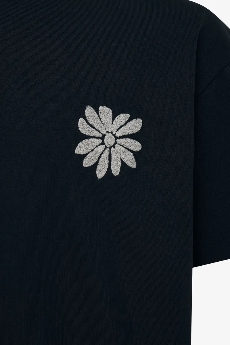Floral Embroidery T-shirt | Zwart