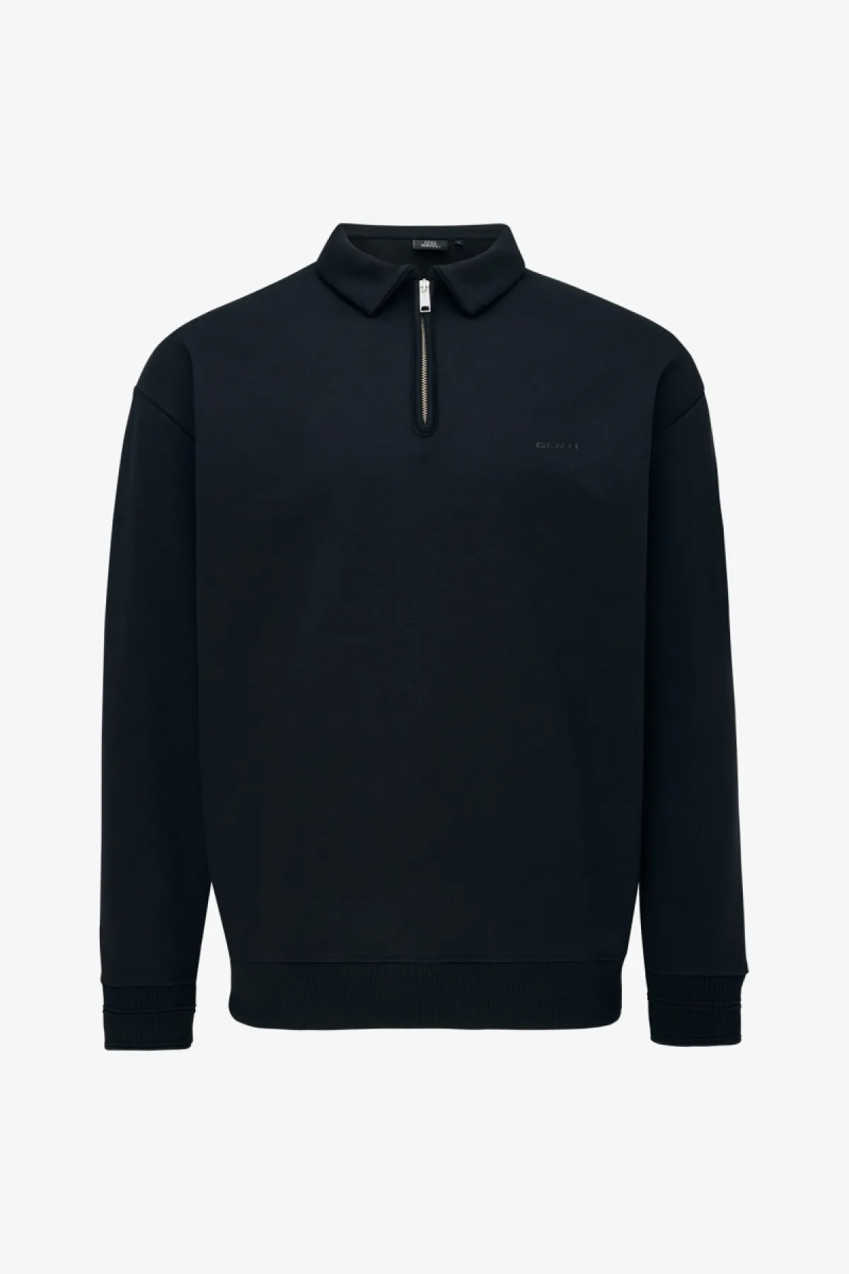 Polo Zip Sweater | Zwart