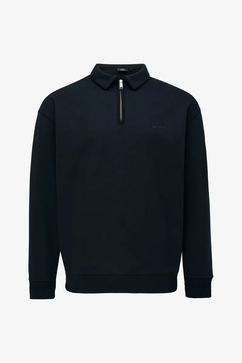 Polo Zip Sweater | Zwart