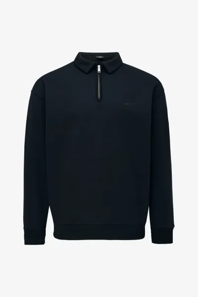 Polo Zip Sweater | Zwart