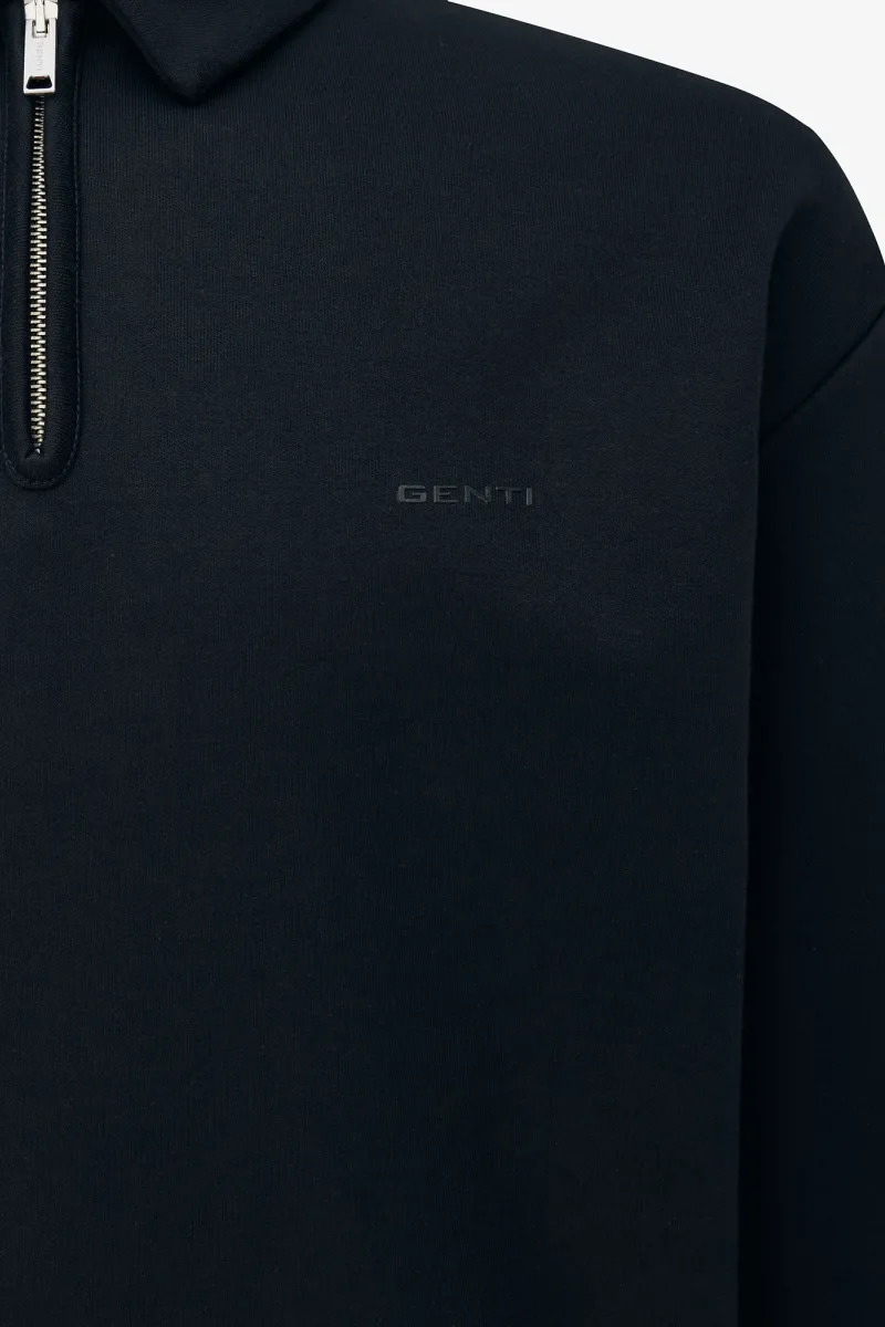 Polo Zip Sweater | Zwart