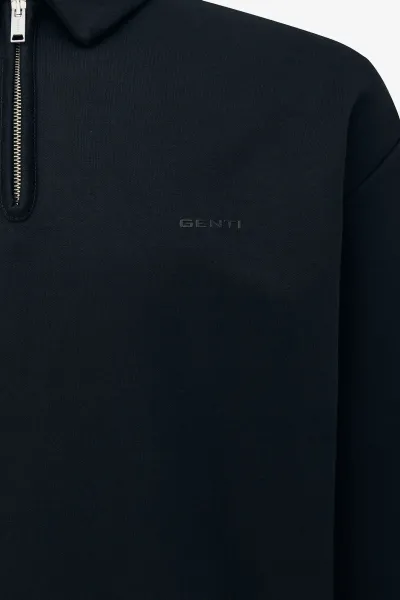 Polo Zip Sweater | Zwart