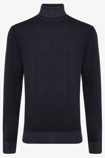 Wollen coltrui washed donkerblauw