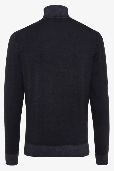 Wollen coltrui washed donkerblauw